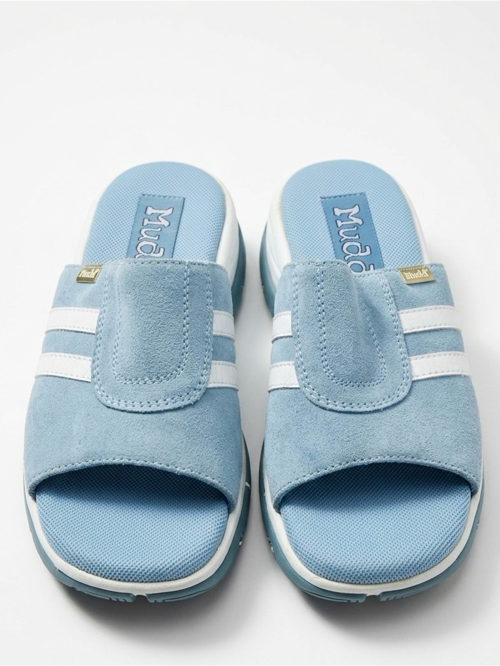Vintage Mudd Genetic Light Blue Suede Chunky Platform Slide Sandals Y2K Size 7